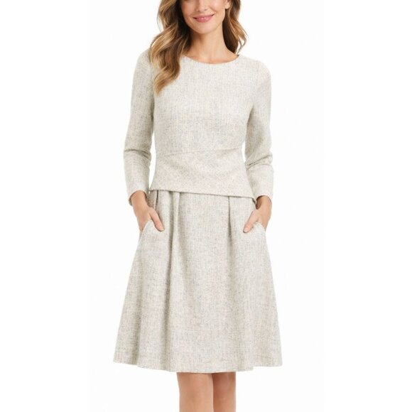 The Fold Dresses & Skirts - The Fold Camelot Dress White Tweed Fit & Flare